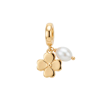 Christina Clover and Pearl charm – forgyldt sølv, 6 mm til Classic læderarmbånd